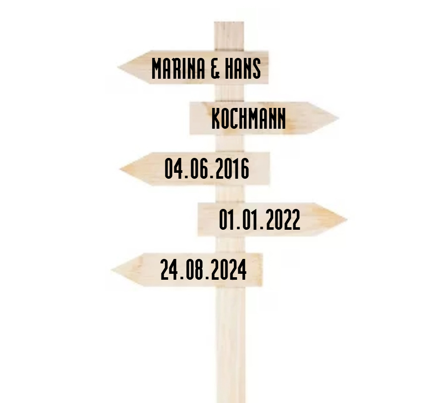 Geschenk Hochzeit Personalisiert | Wegweiser Hochzeit | Geschenk Brautpaar | Lebenspfeile