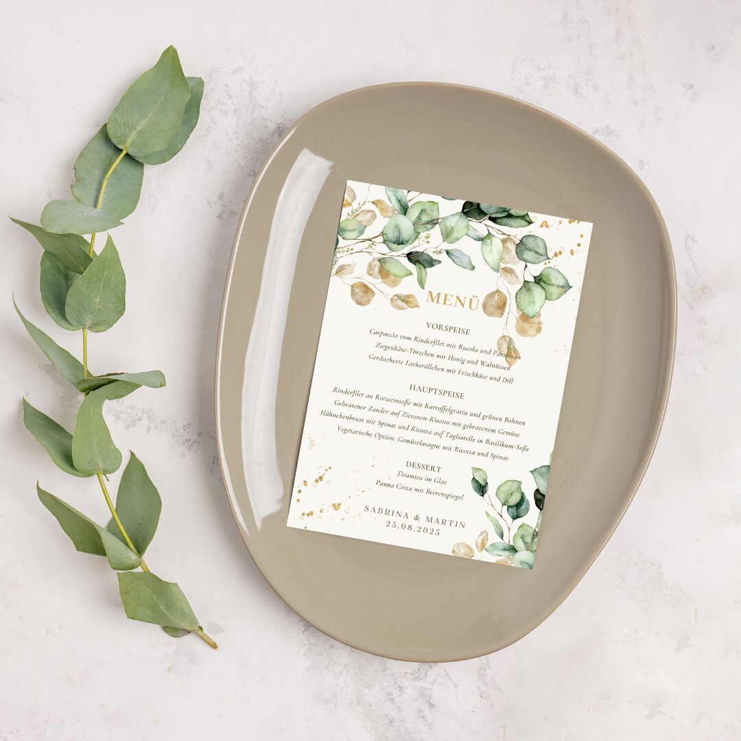 Hochzeitspapeterie Set Eukalyptus Liebe Schachteltante