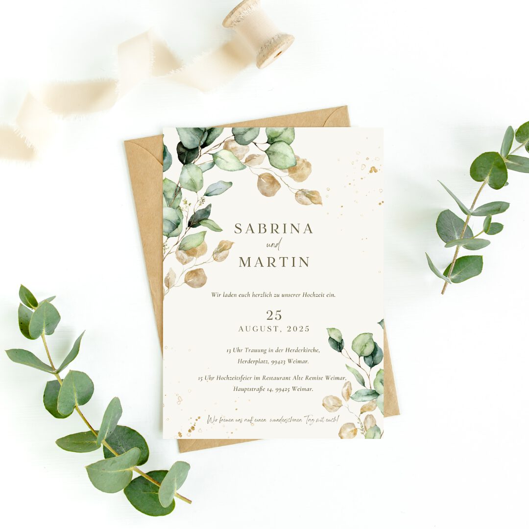 Hochzeitspapeterie Set Eukalyptus Liebe Schachteltante
