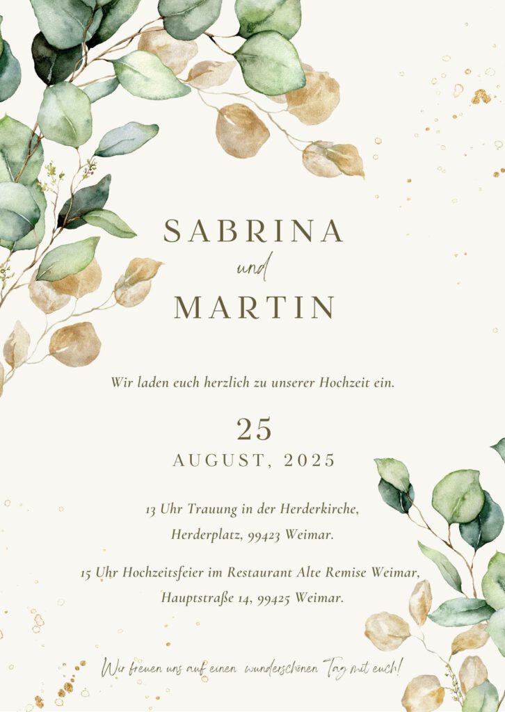 Hochzeitspapeterie Set Eukalyptus Liebe Schachteltante