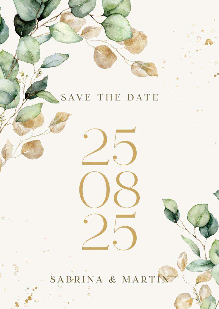 Hochzeitspapeterie Set Eukalyptus Liebe Schachteltante